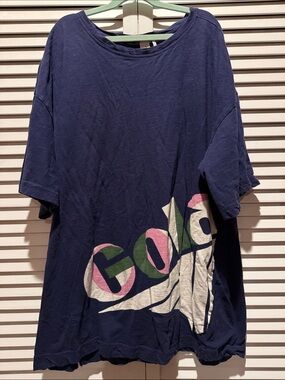 Gola x Anthropologie Navy Tee with Pink, Green and Cream Logo